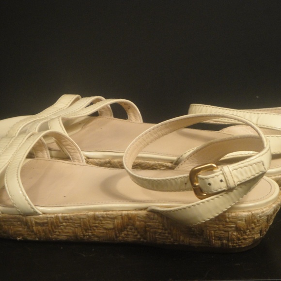 Prada Ankle Strap Low Wedge Beige Sandals 38.5 - Picture 5 of 6